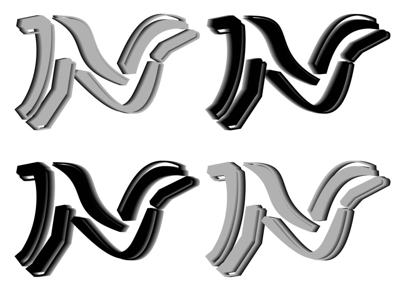 Vector graphics of elegant 3D letter N in black and gray color. Perfect for corporate, t-shirts, and so on.