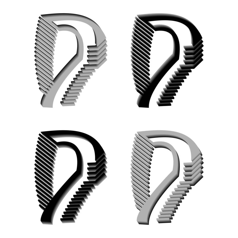 Vector graphics of elegant 3D letter P in black and gray color. Perfect for corporate, t-shirts, and so on.