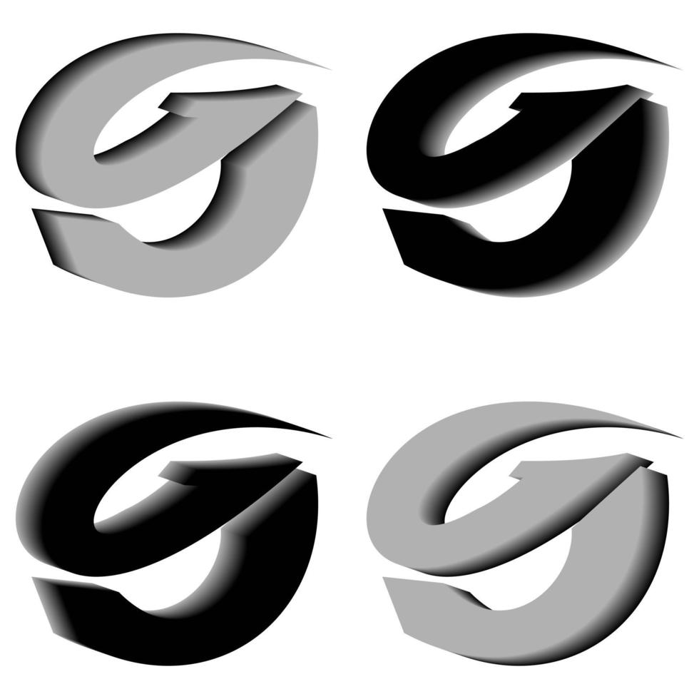 gráficos vectoriales de elegante letra 3d g en color negro y gris. perfecto para empresas, camisetas, etc. vector