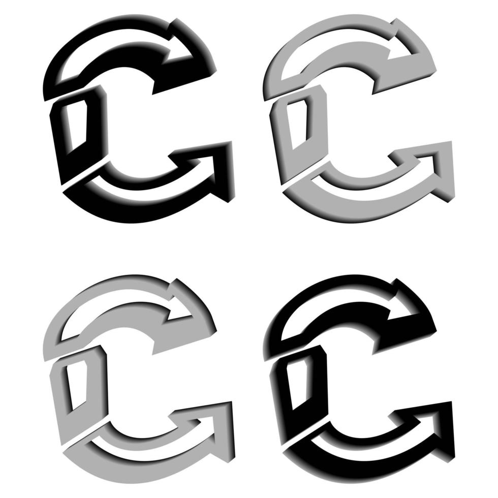 gráficos vectoriales de elegante letra 3d c en color negro y gris. perfecto para empresas, camisetas, etc. vector