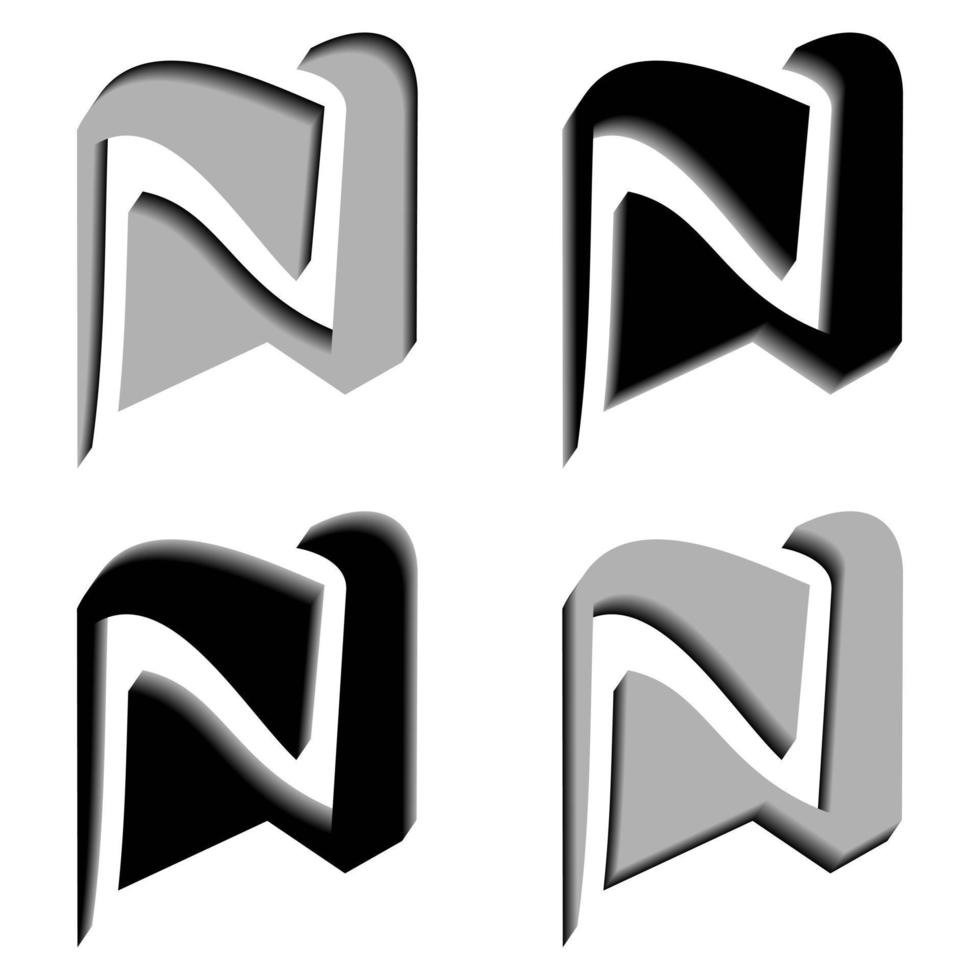 Vector graphics of elegant 3D letter N in black and gray color. Perfect for corporate, t-shirts, and so on.