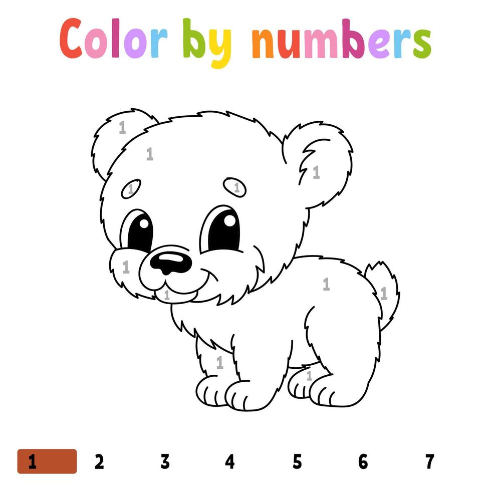 Color by numbers. Coloring book for kids. Vector illustration. cartoon character. Hand drawn. Worksheet page for children. Isolated on white background.