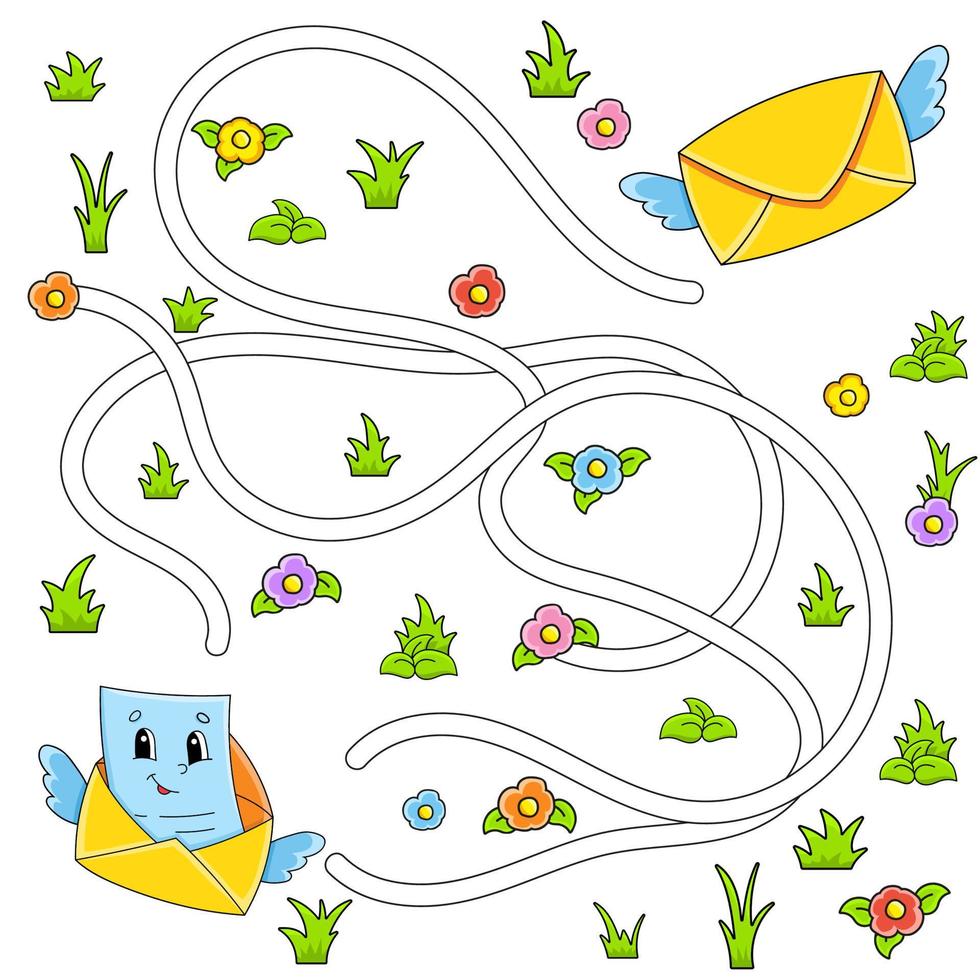 Funny maze for kids. Puzzle for children. cartoon character. Labyrinth conundrum. Color vector illustration. Find the right path. Valentine's Day