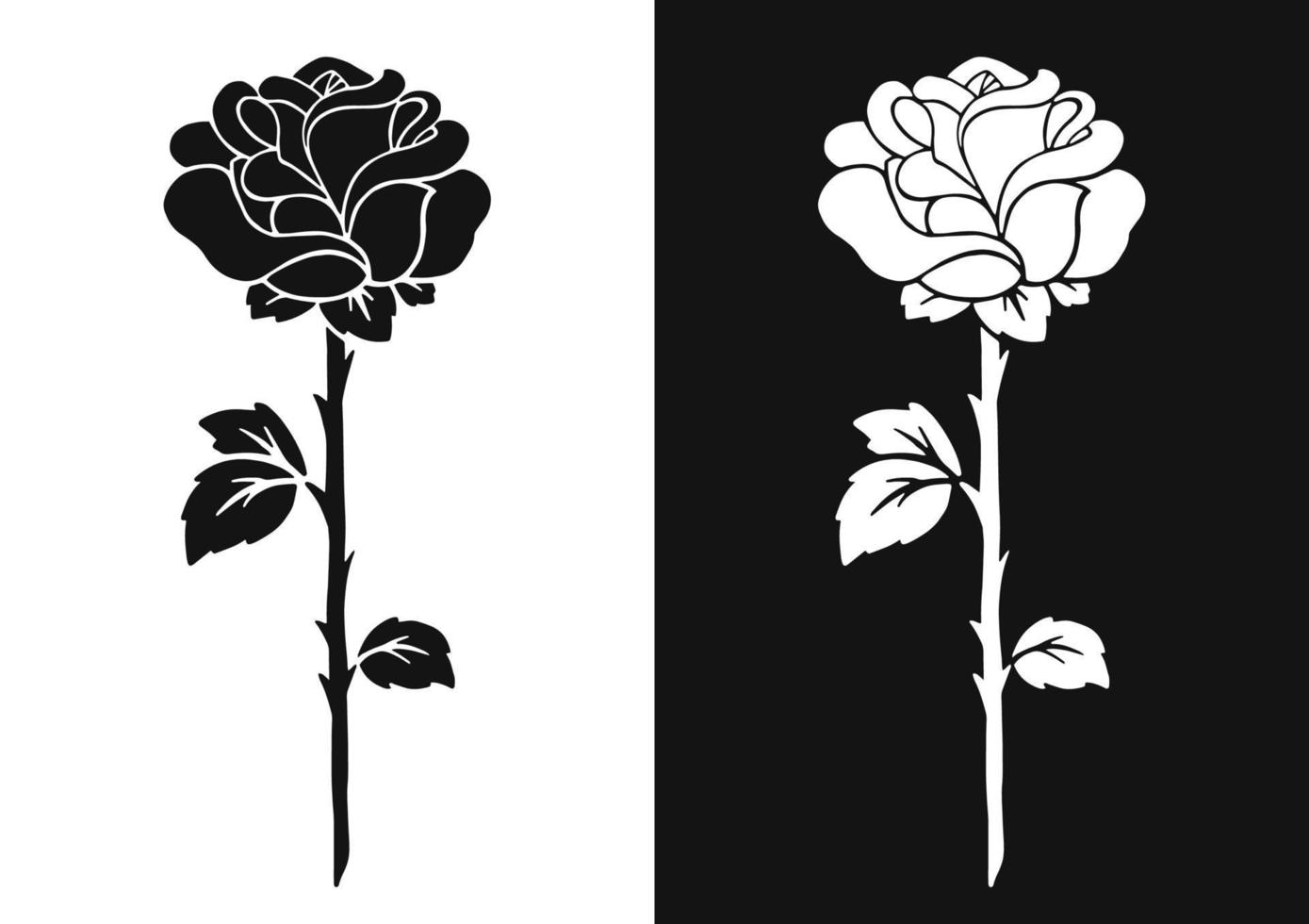 Rose flower. Black silhouette. Design element. Vector illustration isolated on white background. Template for books, stickers, posters, cards, clothes.