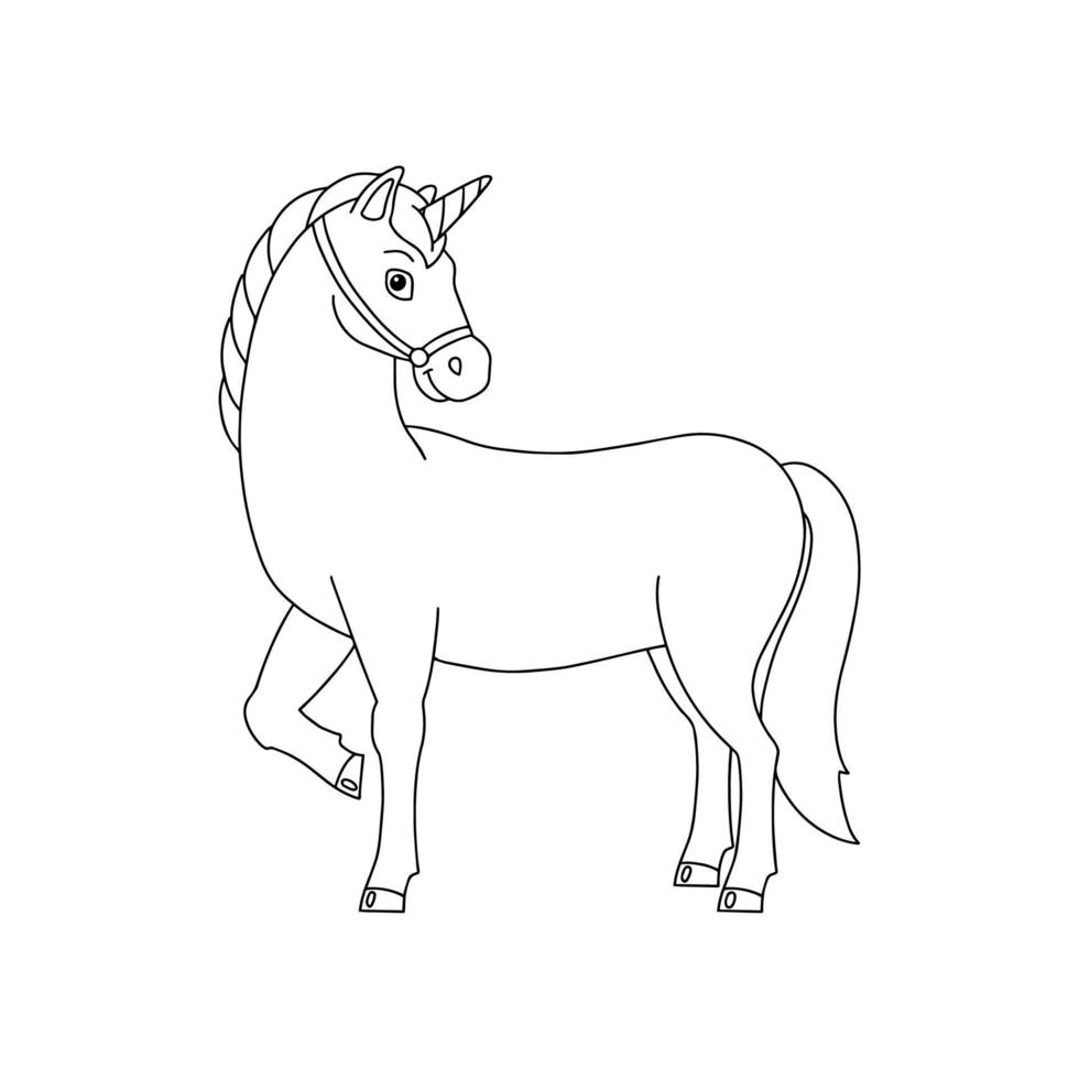 unicornio mágico de hadas. página de libro para colorear para niños. personaje de estilo de dibujos animados. ilustración vectorial aislado sobre fondo blanco. vector