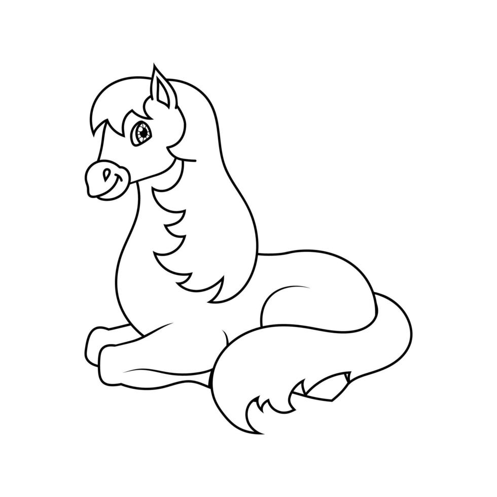 Cute horse. Farm animal. Coloring book page for kids. Cartoon style. Vector illustration isolated on white background.