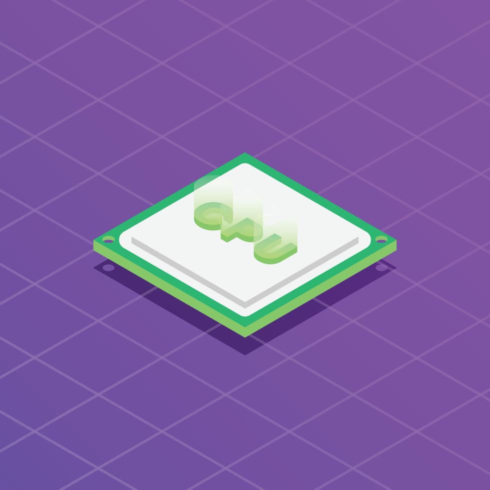 Isometric Flat Style CPU Vector Isolated in Green Gradient Suitable for Web, Landing Page, Banner, Poster, Card