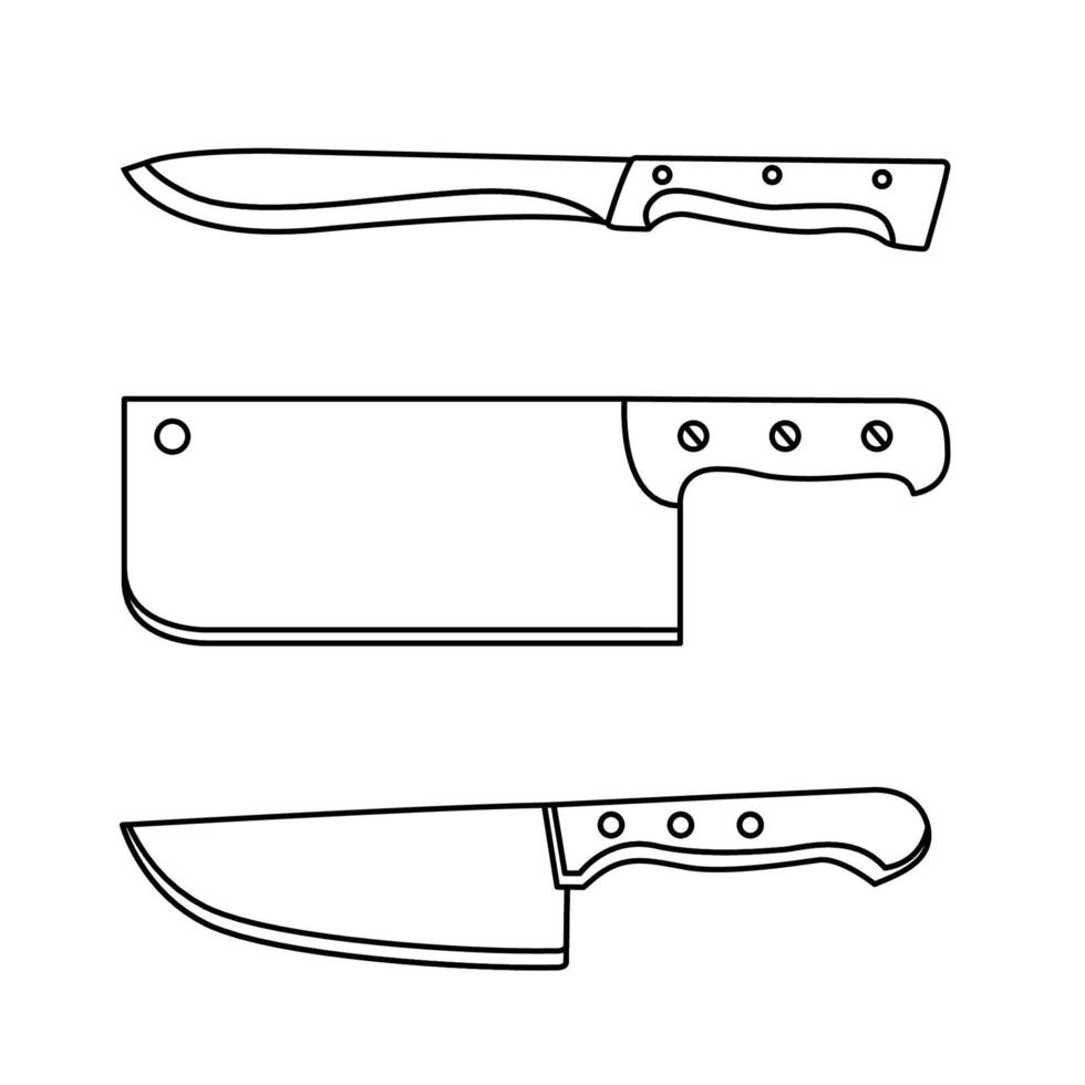 Butcher and Kitchen Knife Set 1 Outline Icon Illustration on White Background vector