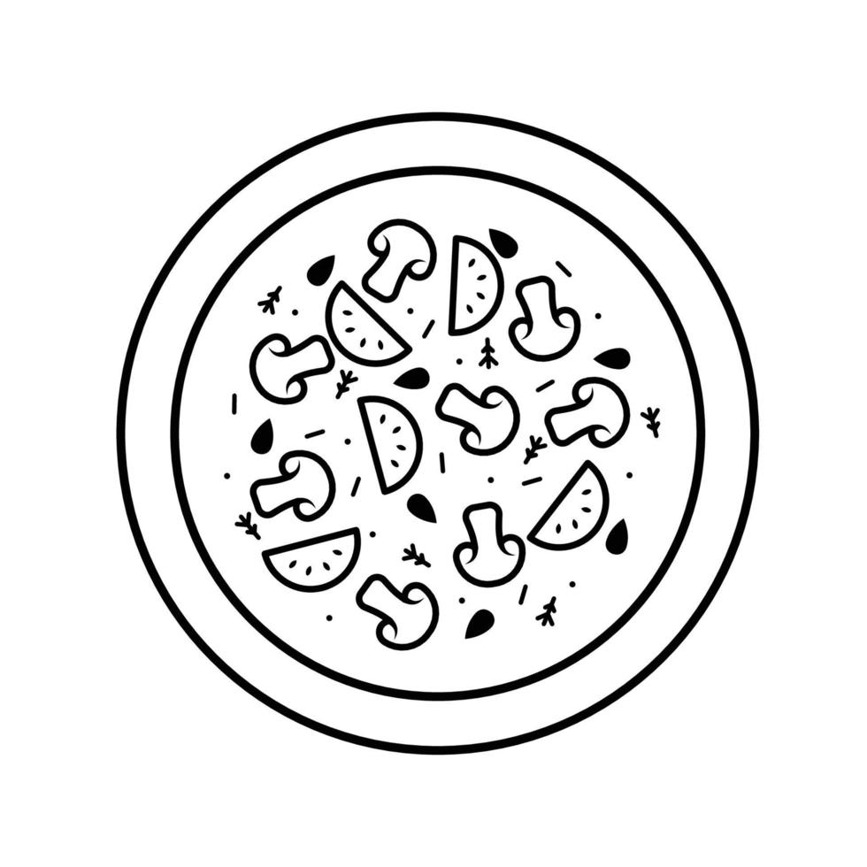 Mushroom Pizza Outline Icon Illustration on White Background vector