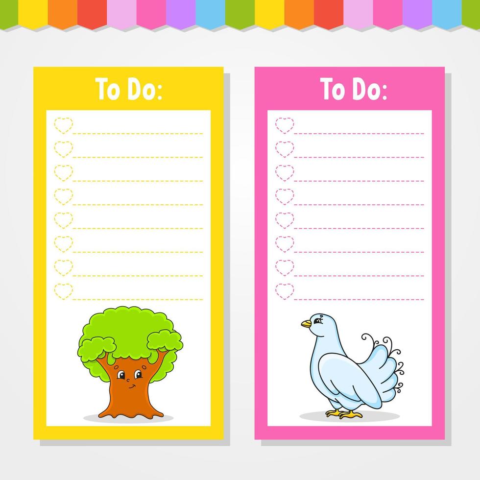 To do list for kids. Empty template. The rectangular shape. Isolated color vector illustration. Funny character. cartoon style. For the diary, notebook, bookmark.