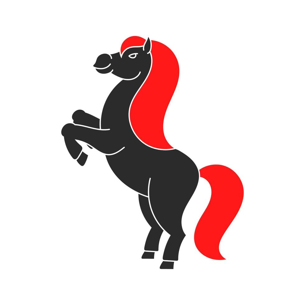 silueta de color. caballo encabritado. el animal de granja se para sobre sus patas traseras. estilo de dibujos animados. Ilustración de vector plano simple.