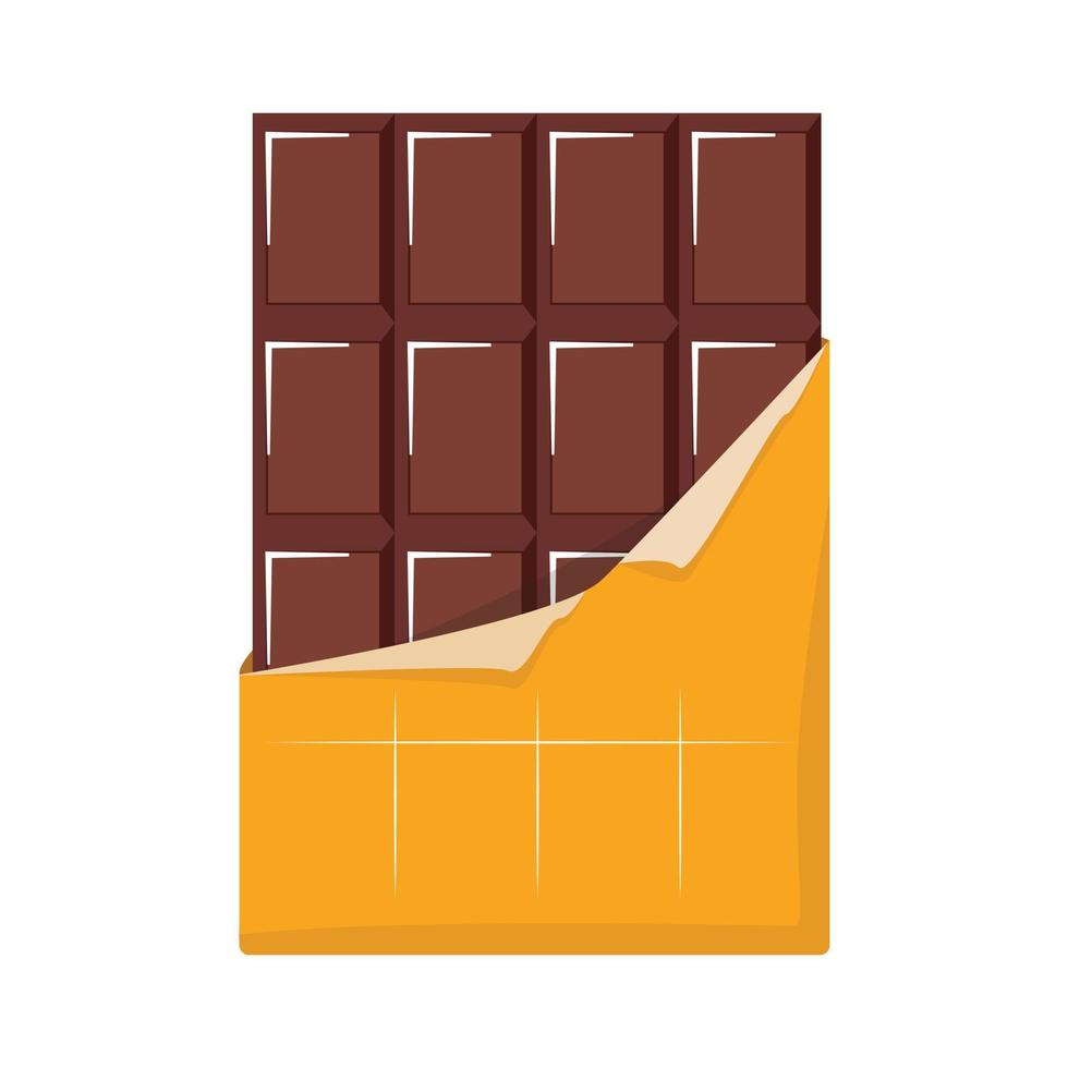 Chocolate bar isolated in orange packaging. Vector illustration.