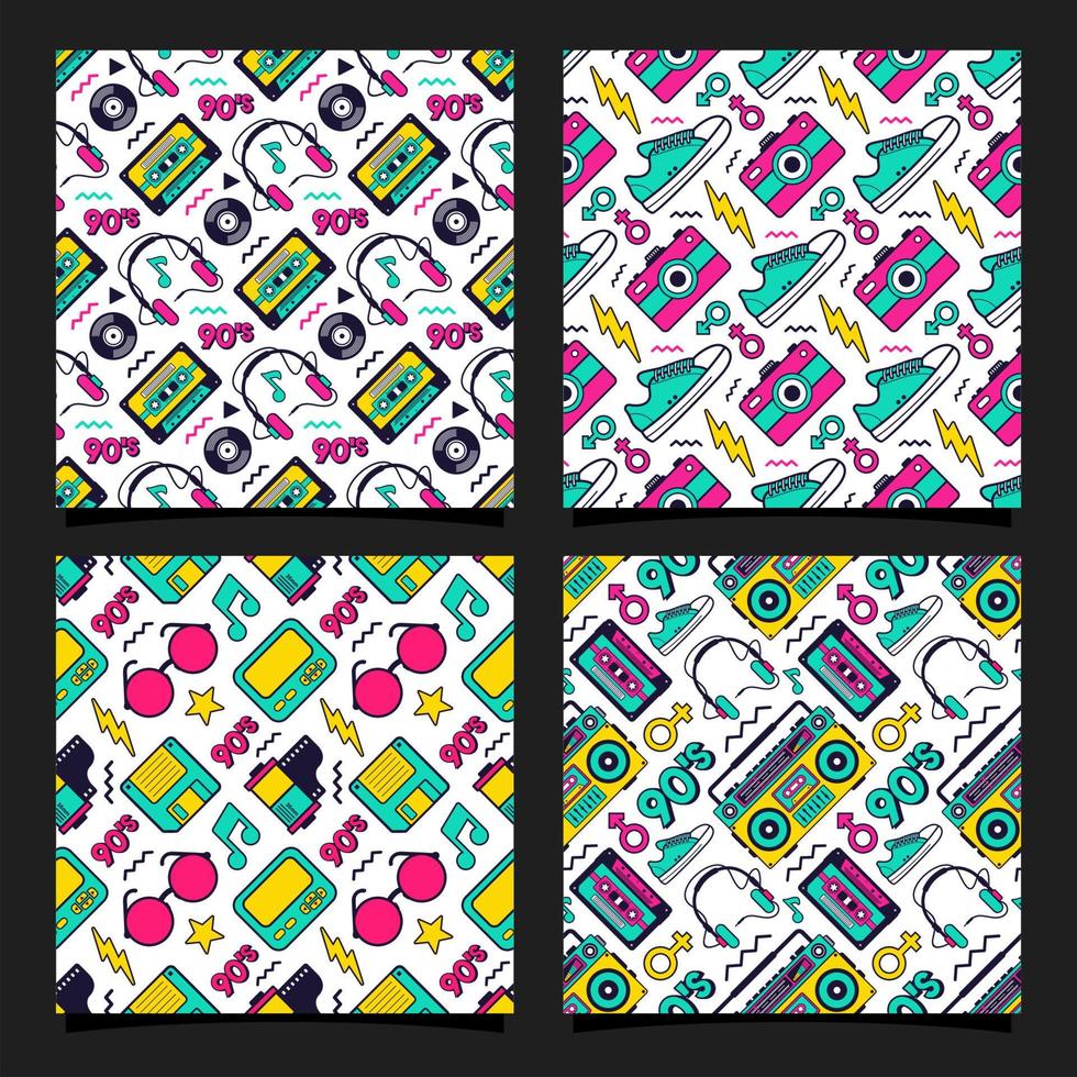 seamless pattern 90s retro style design collection vector