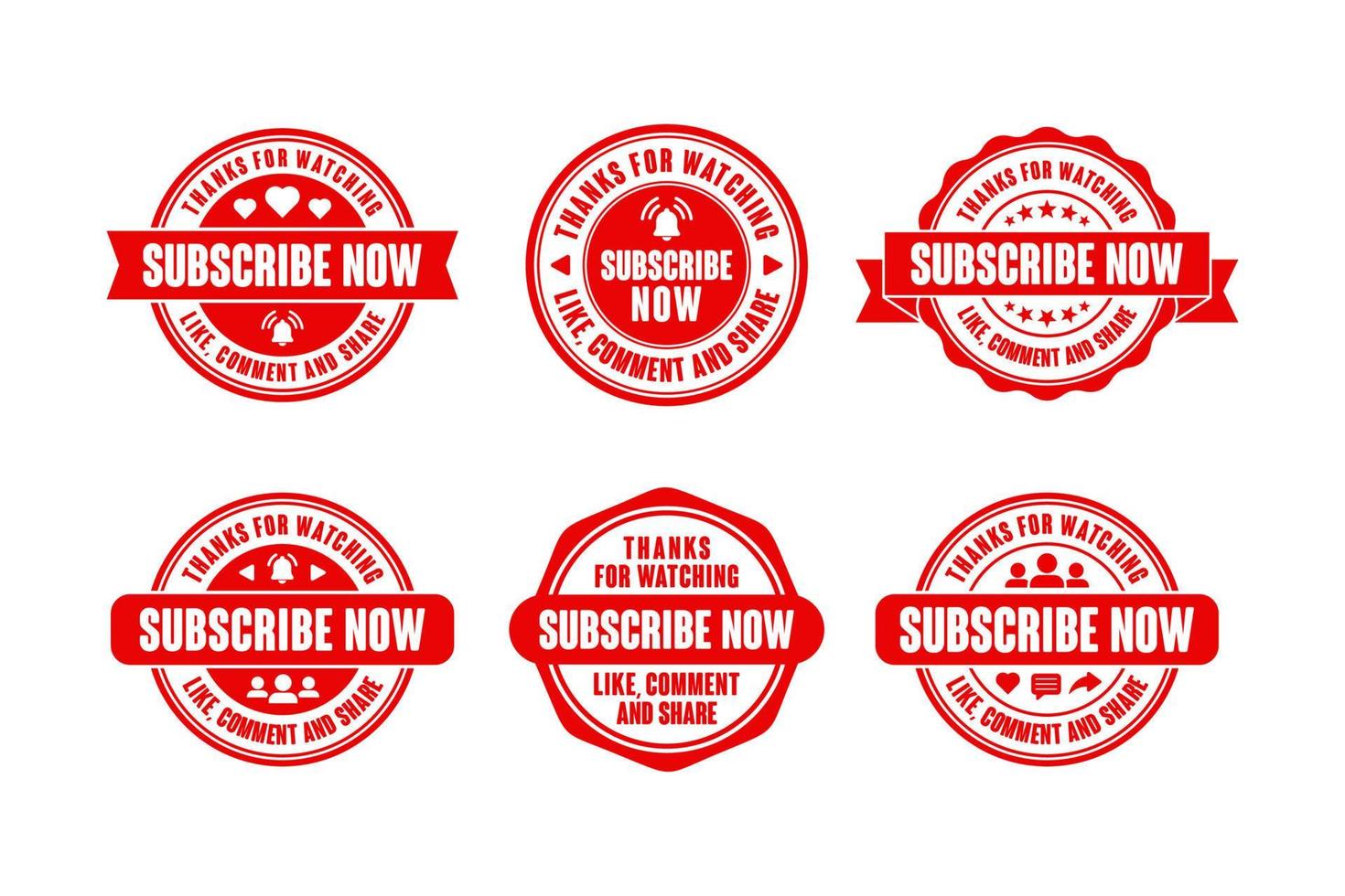 Subscibe now thanks for watching like comment and share design stamps logo vector