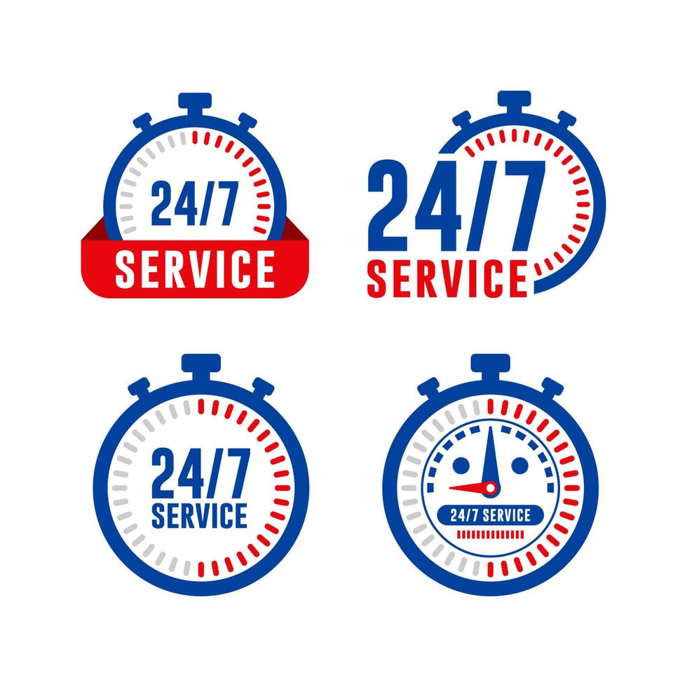 24-7 Service stopwatch badge vector design collection