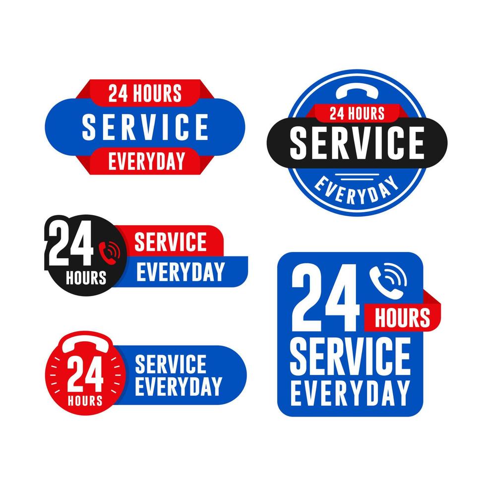 24 Hours service everyday badge design collection vector