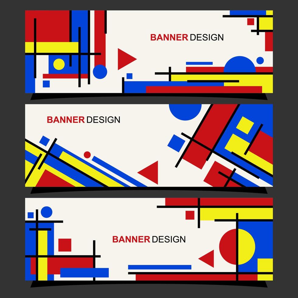 Geometric pattertn bauhaus banners vector design collection