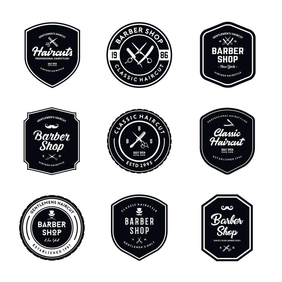 Vintage Barber Shop Badges Vector Set