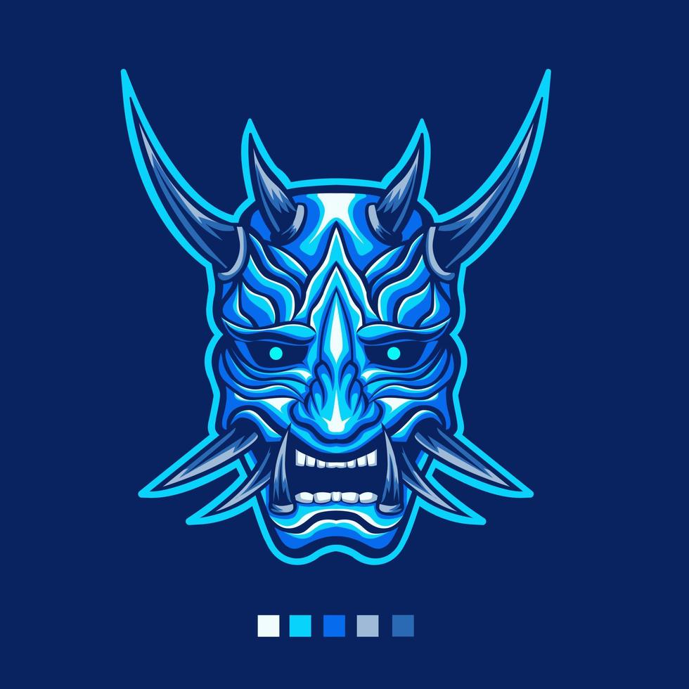 Blue Oni mask illustration vector