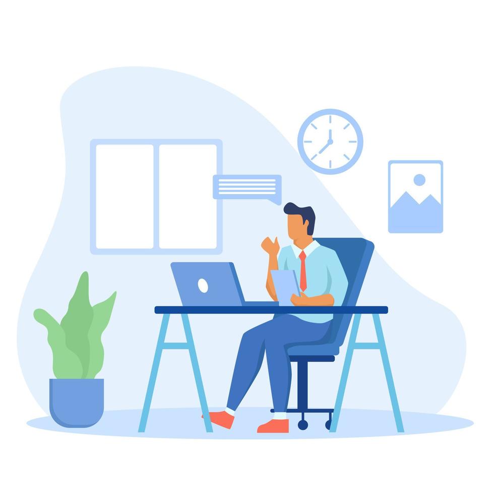 Work from home illustration concept. man working on laptop at home vector