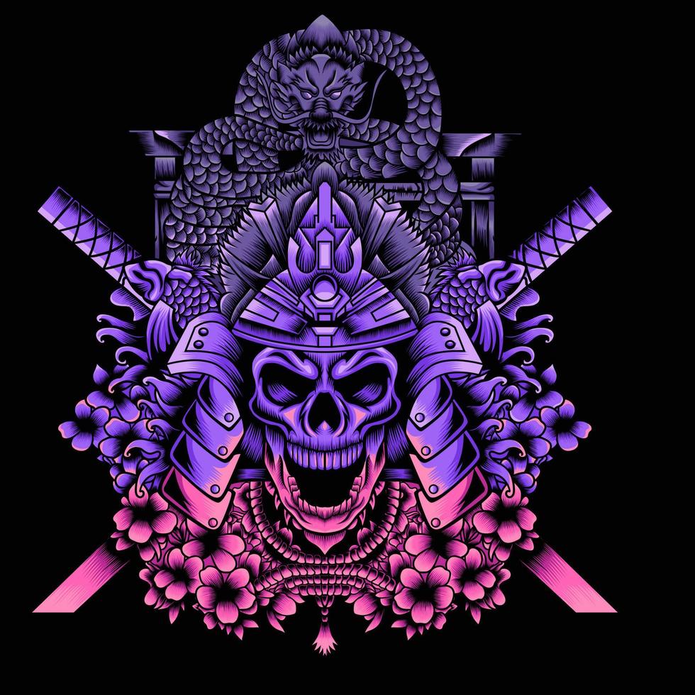 Samurai skull warrior illustration. vector