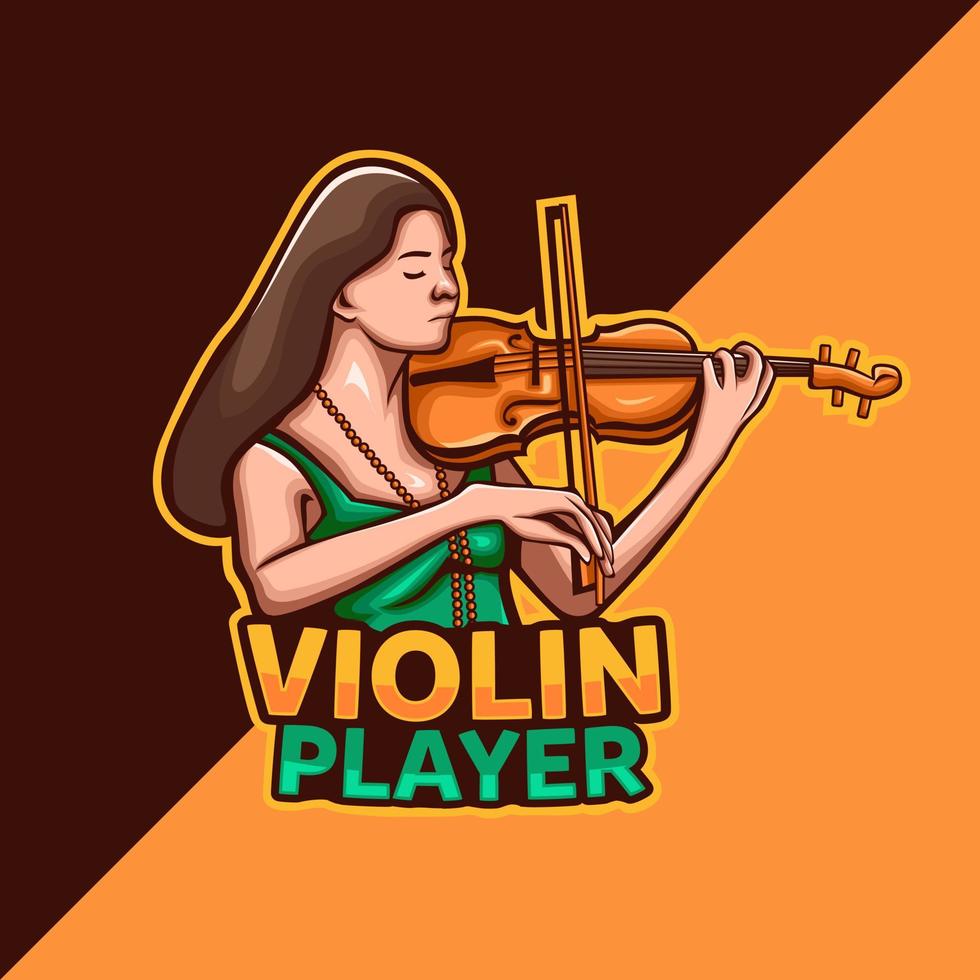 Violin Player mascot logo. teen girl playing violin musical instrument vector