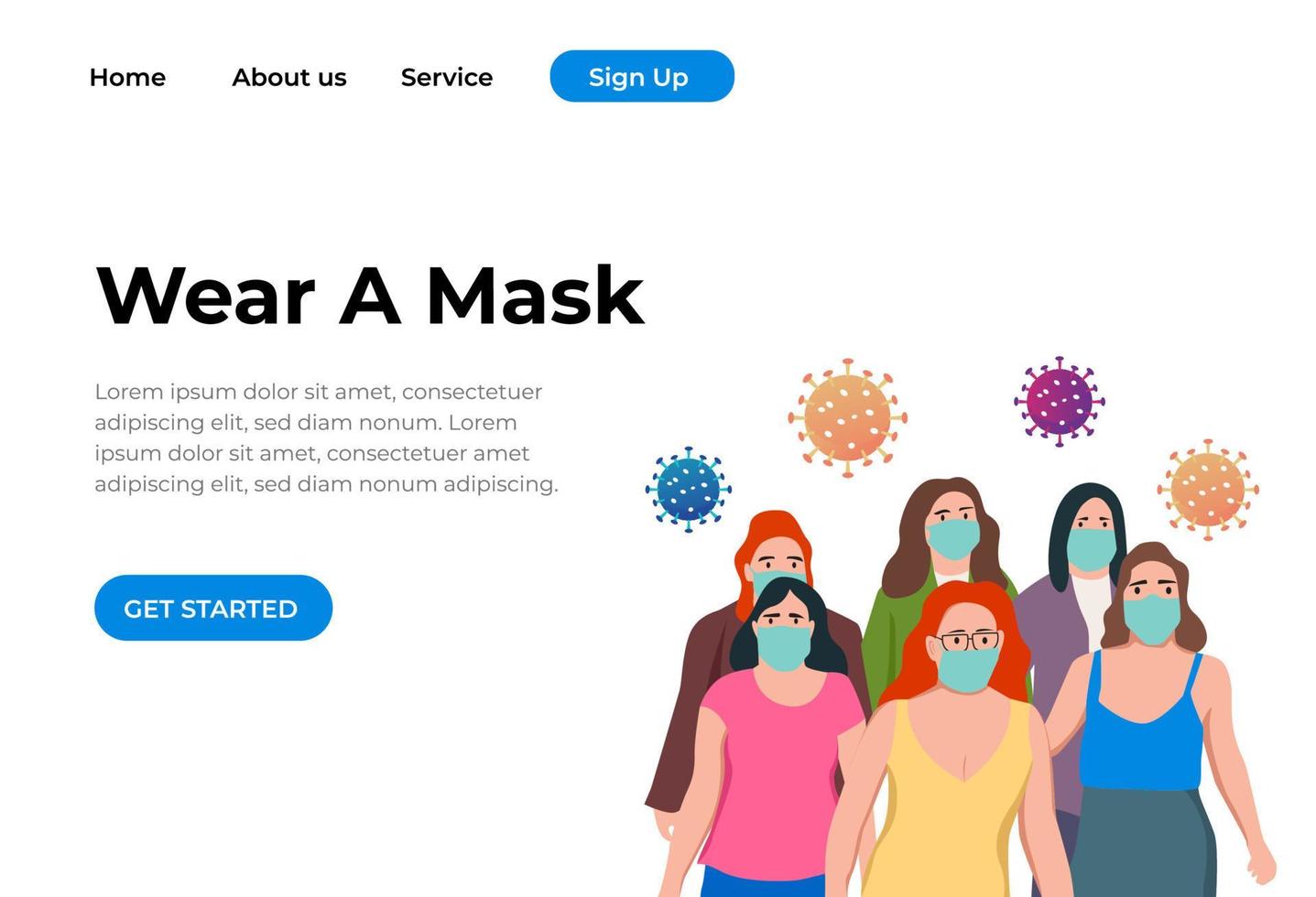 Modern flat design concept Illustration of Wearing Mask Landing page vector