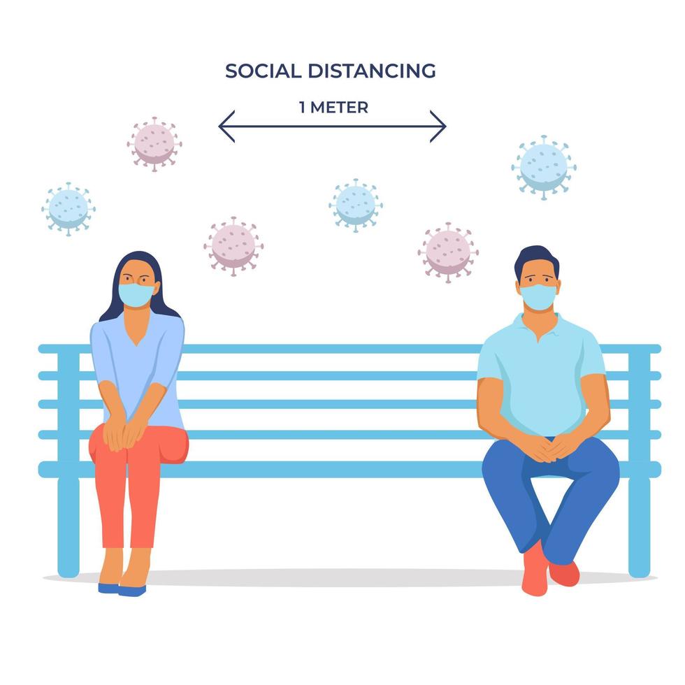 Social distancing new normal environment. people wearing medical mask. new normal illustration concept vector