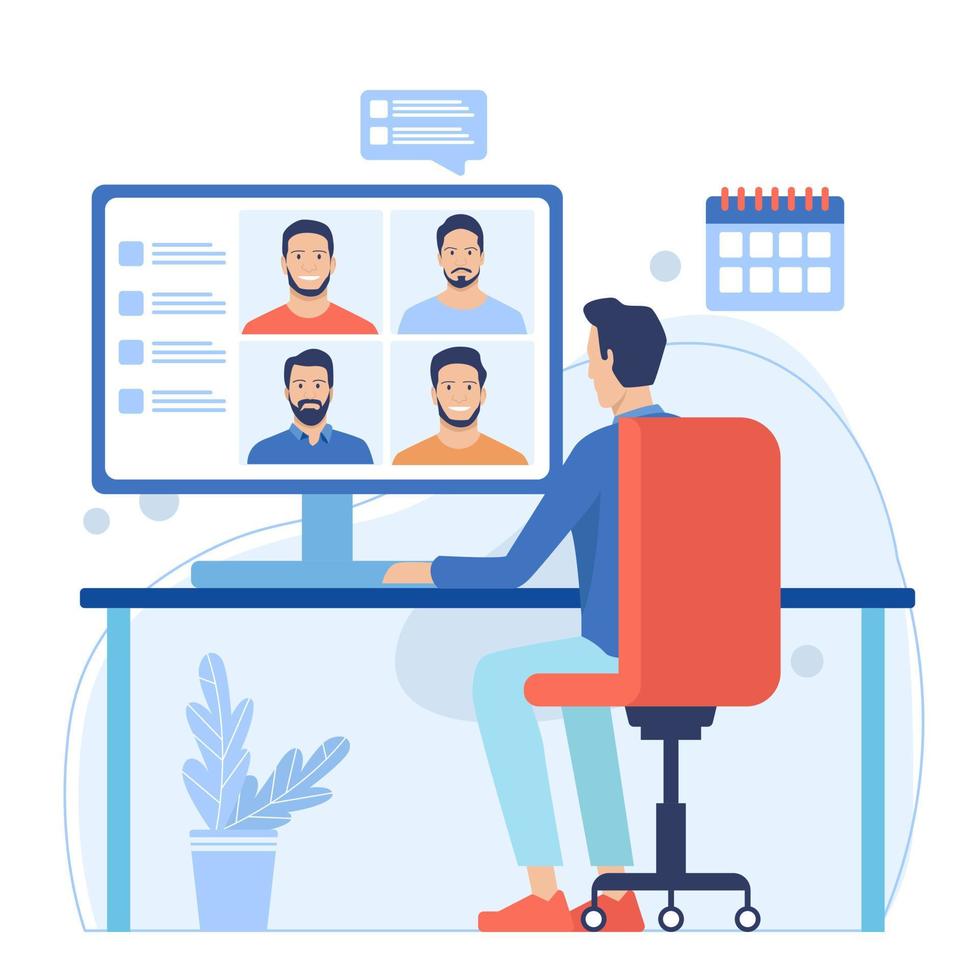Man having a conference call with his business team online, telecommuting, remote work and business communications concept vector