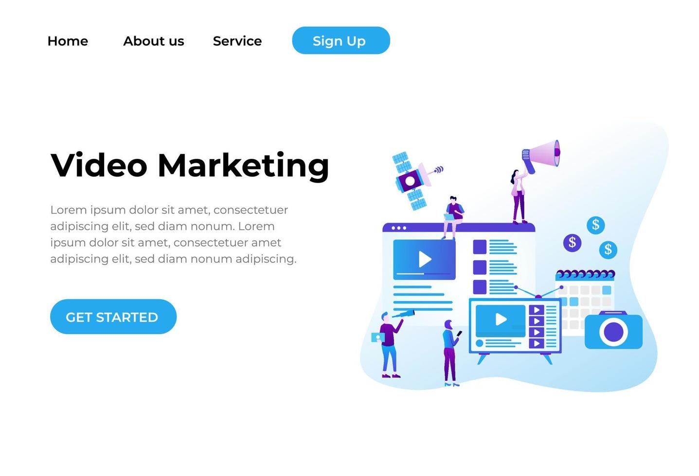 concepto único de diseño plano moderno de video marketing para sitio web y sitio web móvil. plantilla de página de destino. fácil de editar y personalizar. ilustración vectorial vector