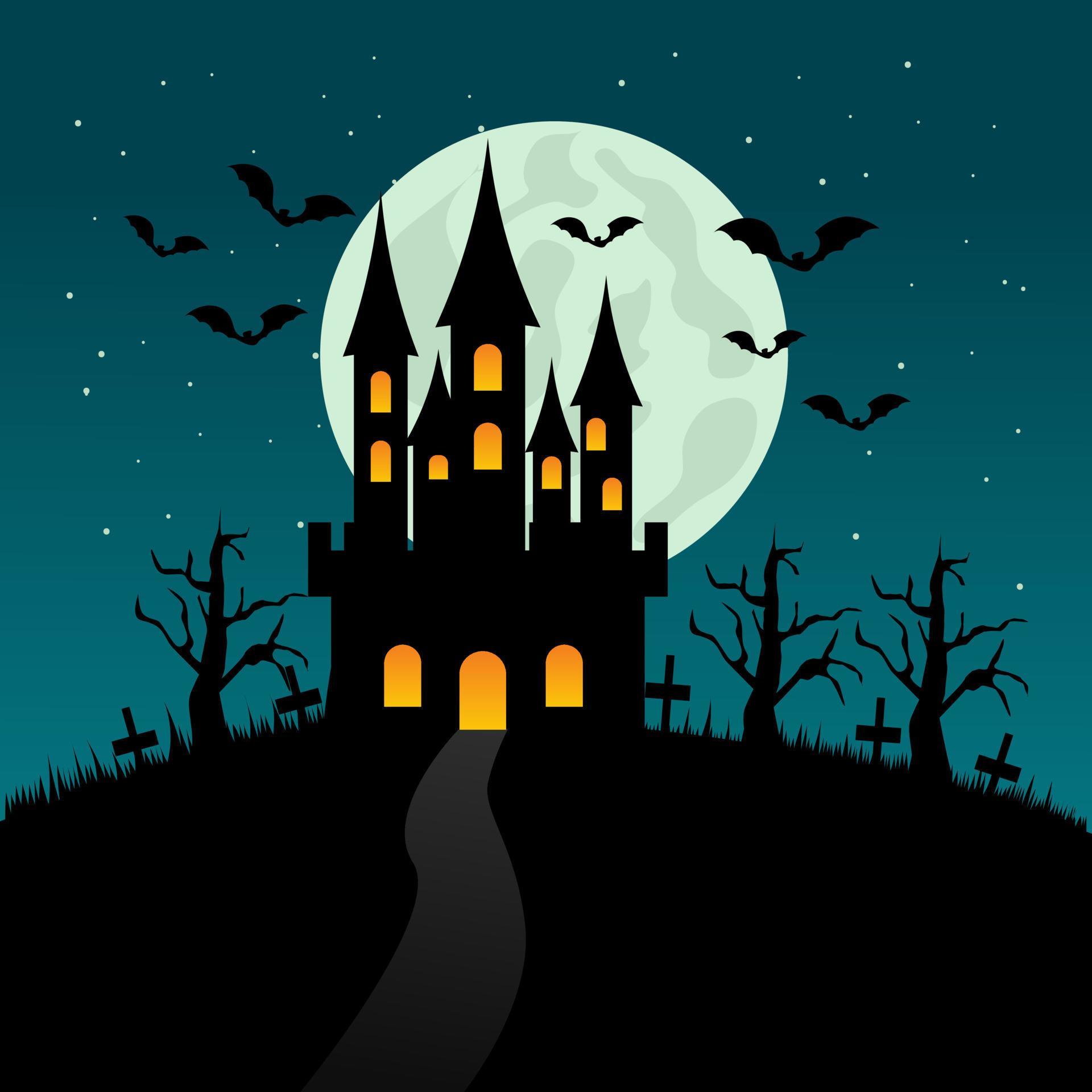 vector illustration of halloween castle. halloween party invitation ...