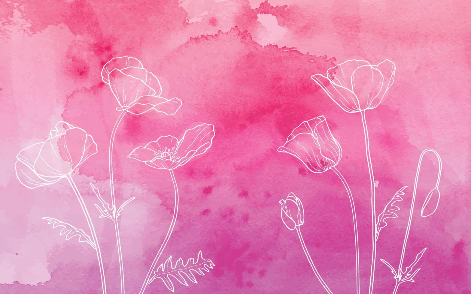 White poppies on watercolor background vector