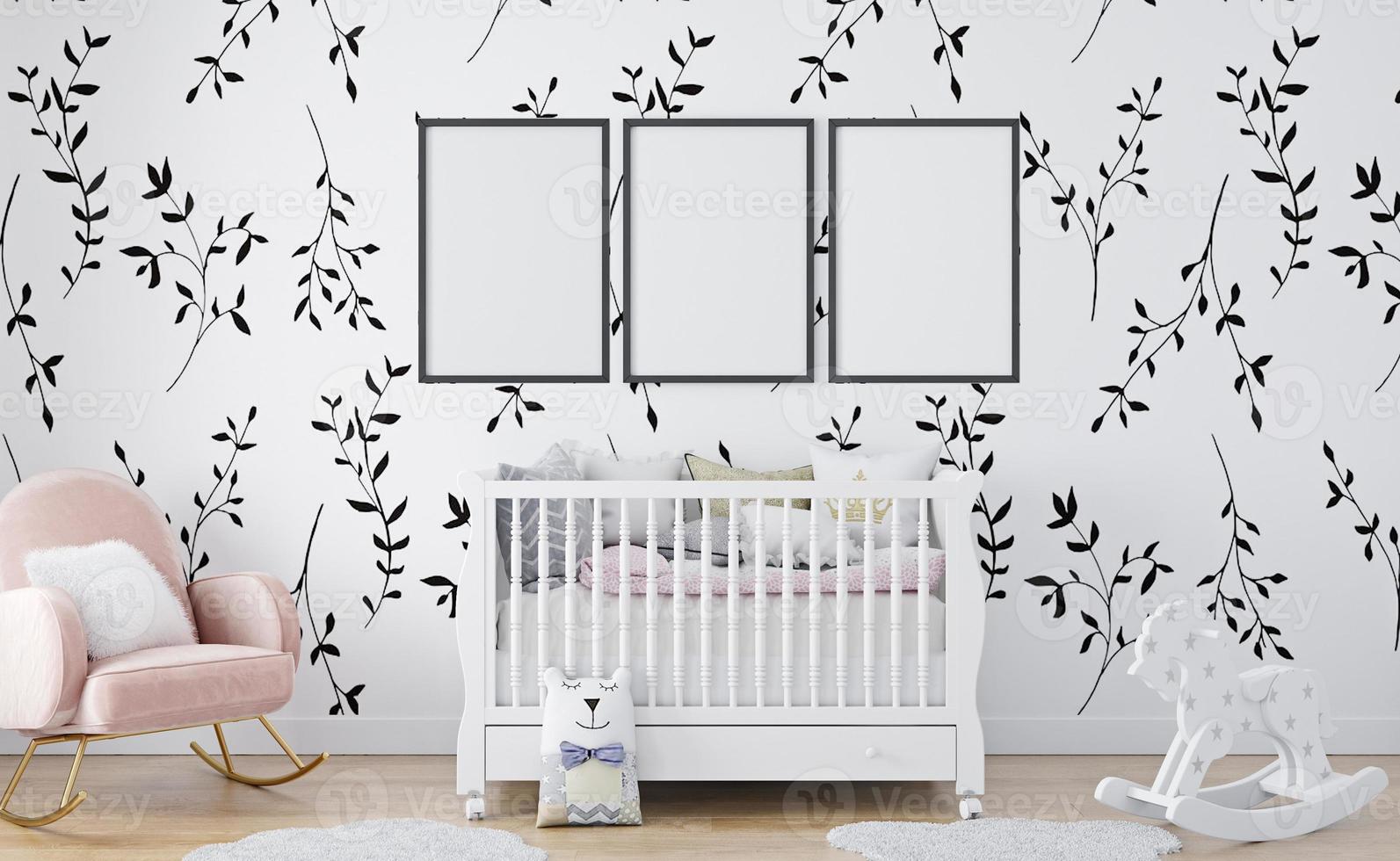 Interior kids room, Mockup posters in child room interior,3d rendering photo