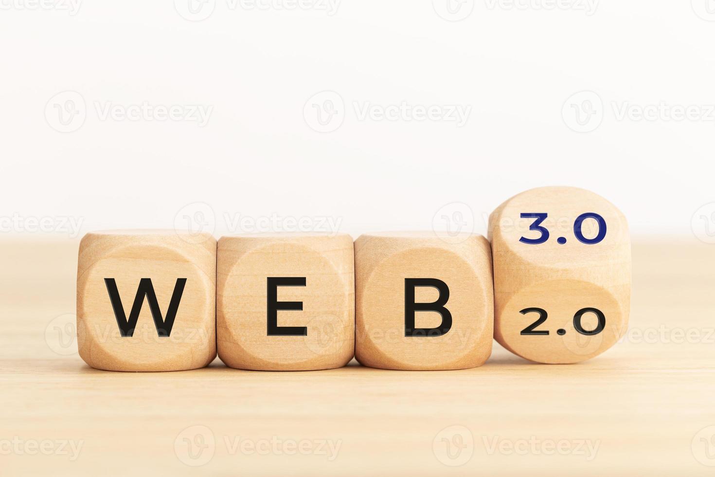 Changing from web 2.0 to web 3.0 concept. Wooden blocks with text. Copy space photo