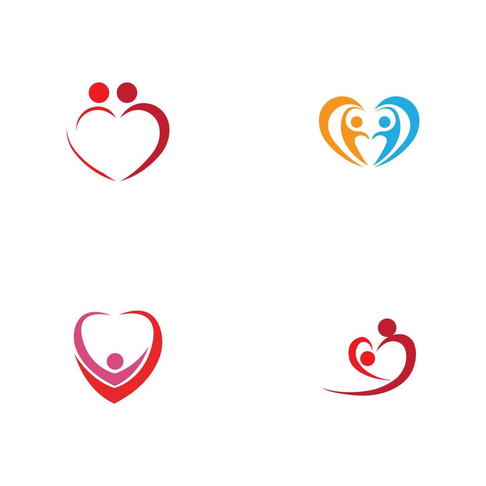 Heart logo and people design, Charity and support vector concept, love and happy life vector illustration.