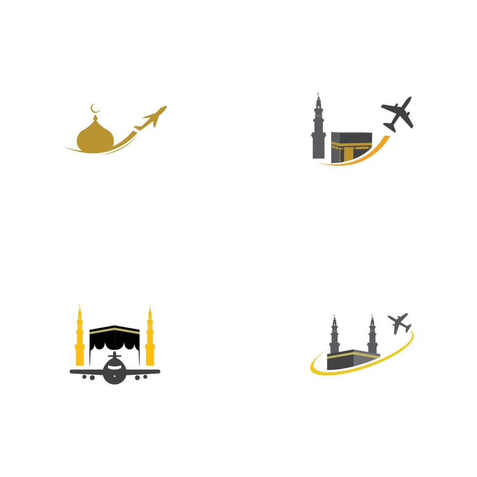 set of hajj and umrah logo illustration vector