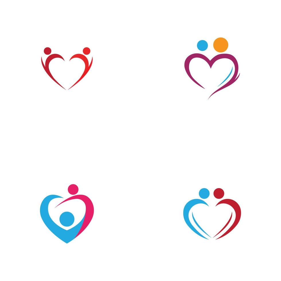 Heart logo and people design, Charity and support vector concept, love and happy life vector illustration.