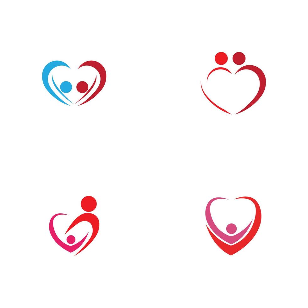 Heart logo and people design, Charity and support vector concept, love and happy life vector illustration.