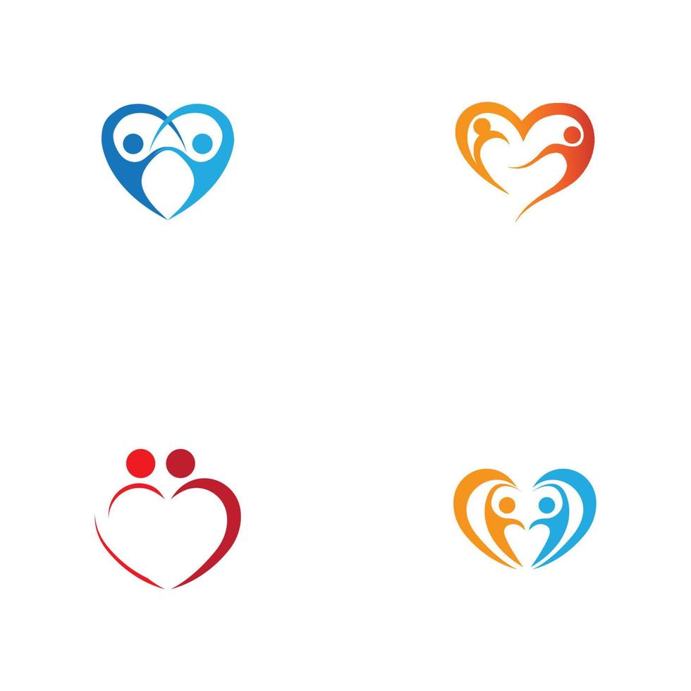logotipo del corazón y diseño de personas, caridad y concepto de vector de apoyo, amor e ilustración de vector de vida feliz.