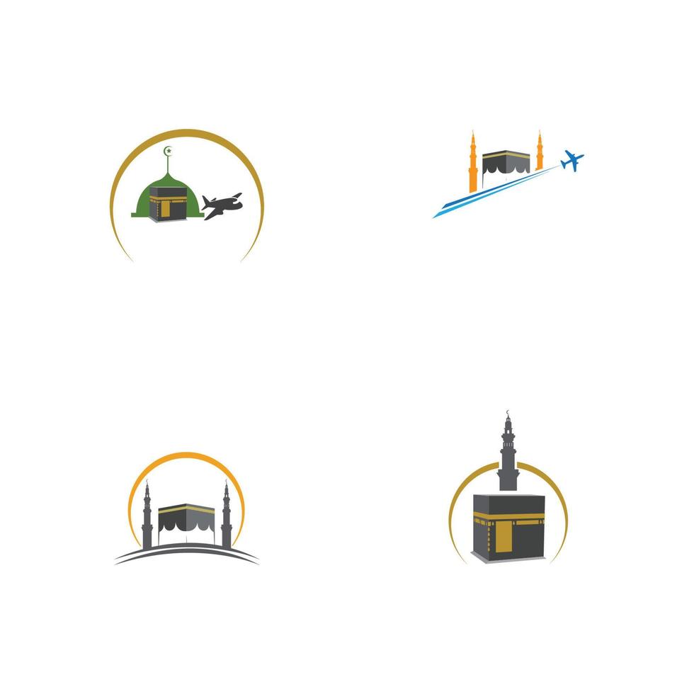 conjunto de ilustración de logotipo hajj y umrah vector