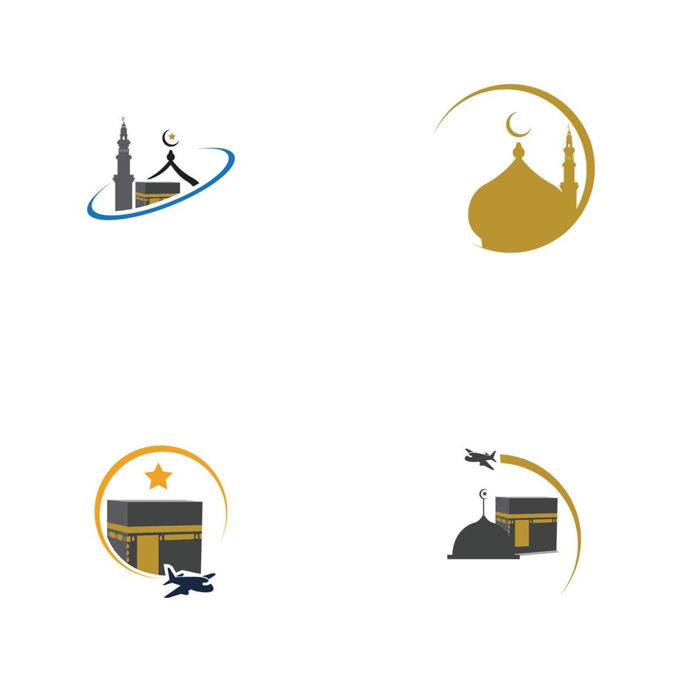 set of hajj and umrah logo illustration vector