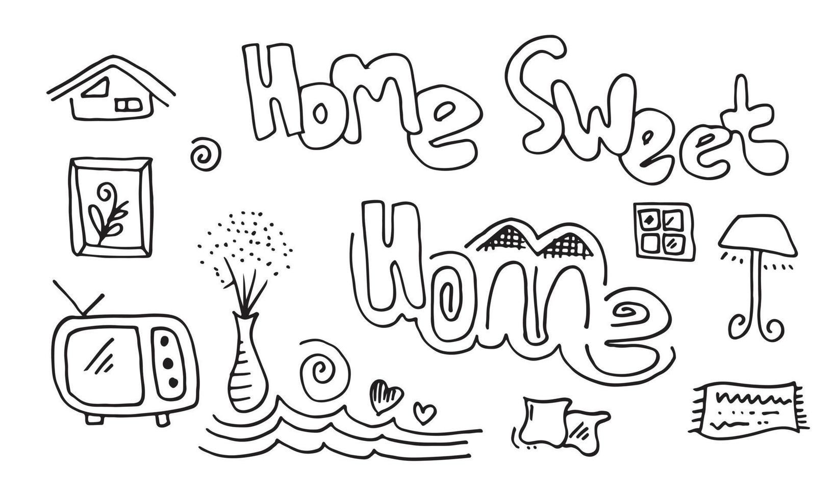 Home Sweet Home Hand Drawn Vector Illustration isolated on white background.