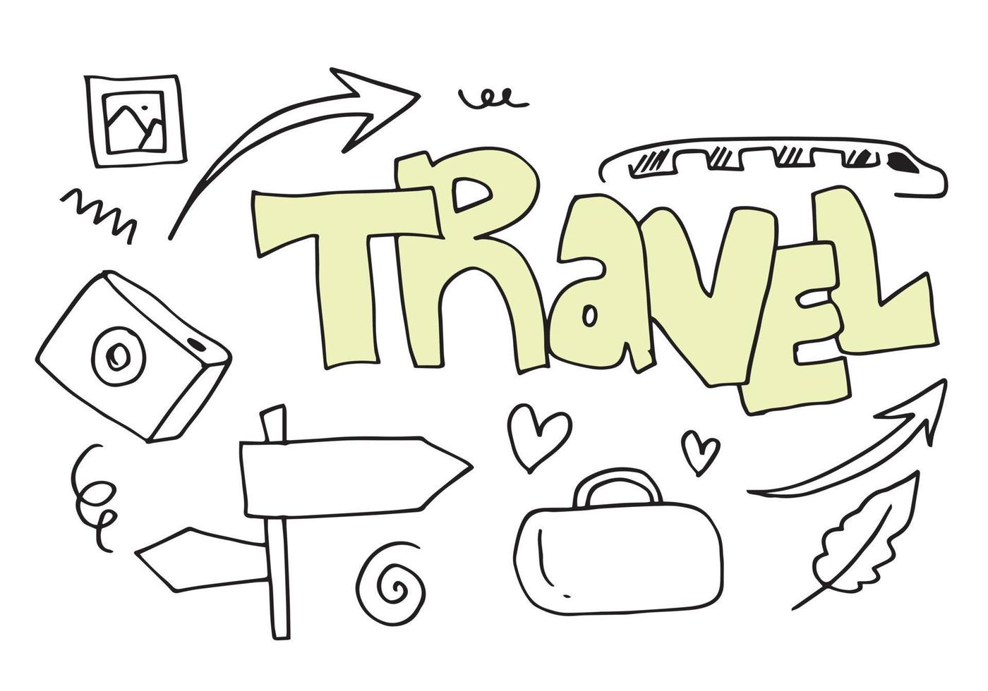 Set of hand drawn travel doodle. Vector illustration.Doodle art world travel collection design.