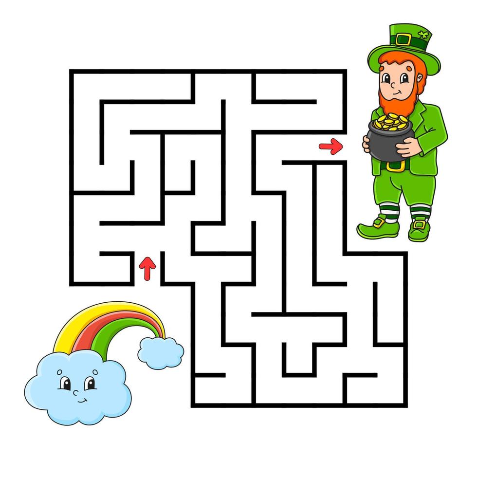 Square maze. Game for kids. Puzzle for children. Labyrinth conundrum. Color vector illustration. Isolated vector illustration. cartoon character. St. Patrick's Day.