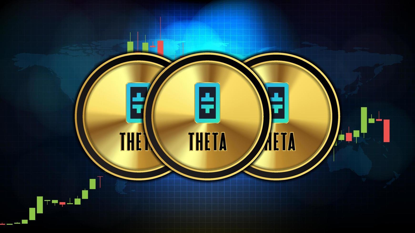 abstract futuristic technology background of THETA THETA coin digital cryptocurrency and market graph volume indicator vector