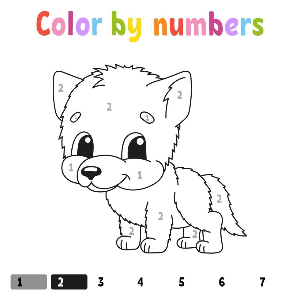 Color by numbers. Coloring book for kids. Vector illustration. cartoon character. Hand drawn. Worksheet page for children. Isolated on white background.