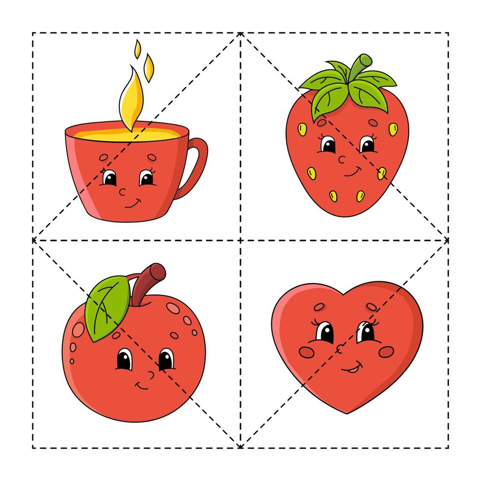 Cut and play. Paper game with glue. Flash cards. Education worksheet. Activity page. Funny character. Isolated vector illustration. cartoon style.