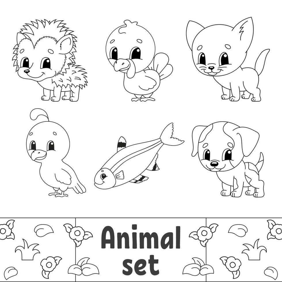 Coloring book for kids. Animal clipart. Cheerful characters ...