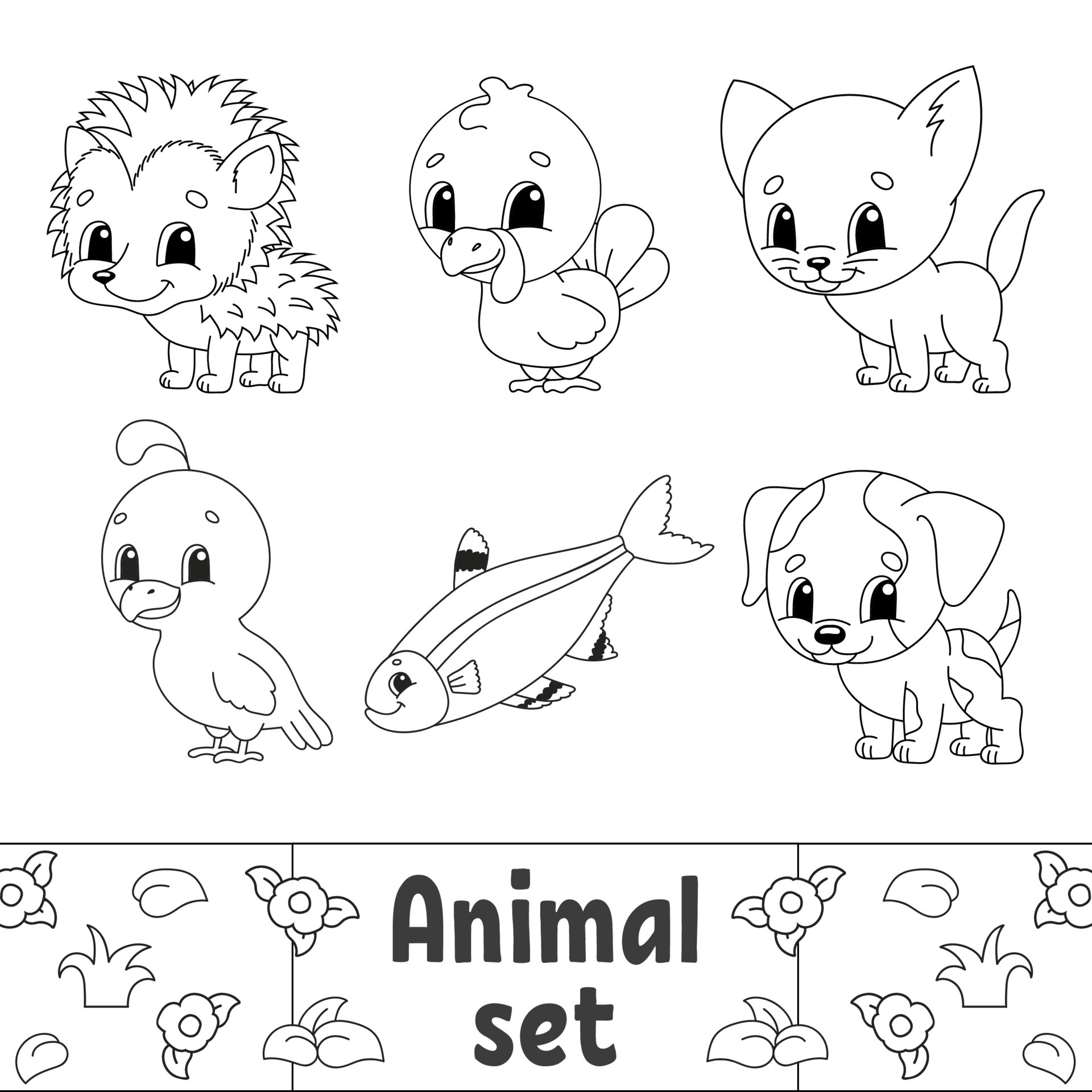 Coloring book for kids. Animal clipart. Cheerful characters ...