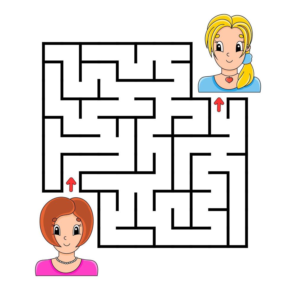 Square maze. Game for kids. Puzzle for children. Labyrinth conundrum. Color vector illustration. Isolated vector illustration. cartoon character.